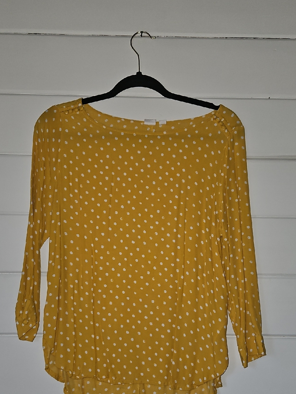 GAP Mustard Yellow Polka Dot Long Sleeve Blouse (XS)